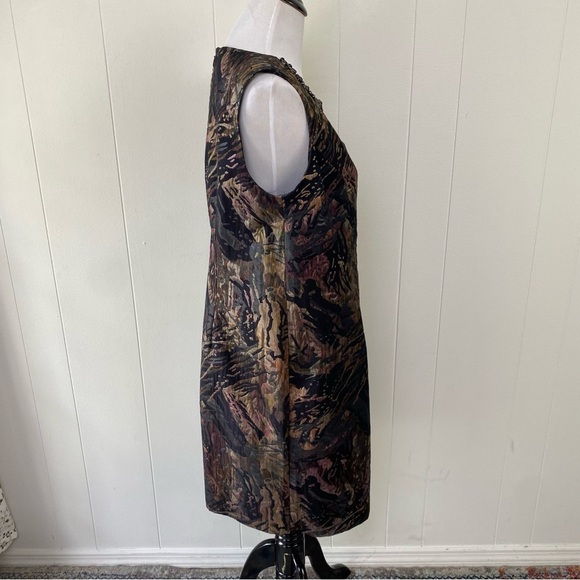 Teri Jon Jacquard Sleeveless Pencil Dress Embellished Jewel Neckline Metallic 16 - Picture 4 of 13